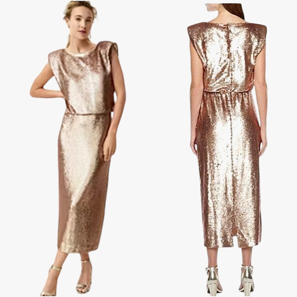 Nwot Rye Grass Rose Gold Sequined Sleeveless Midi/Maxi Evening Gown